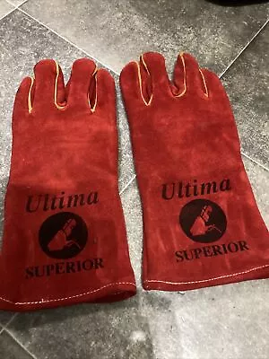£3.50 • Buy 2 X Red Superior Mig Welding Gauntlets Protective Gloves Heat Resistant Leather
