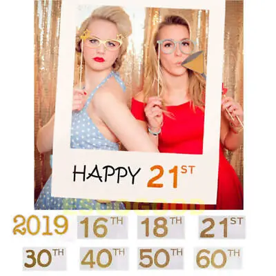 £3.69 • Buy 16/18/30/40/50/60/70/80th 21st Frame Photo Booth Props Happy Birthday Selfie