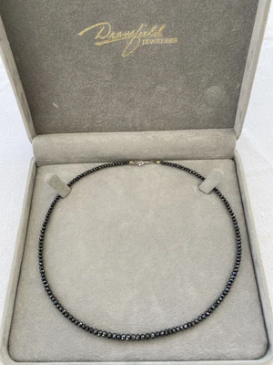 $400 • Buy Black Diamond Bead Necklace 16 Inches  With 18k Gold White Clasp.