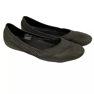 Patagonia Ballet Flats Womens 8.5 Olive Army Green Nubuck Leather Fabric Comfort • $29.88