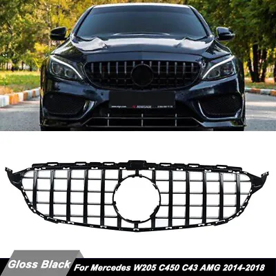 For Mercedes W205 C300 C450 C43 AMG 2014-2018 GTR Style Front Grille Gloss Black • $79.99