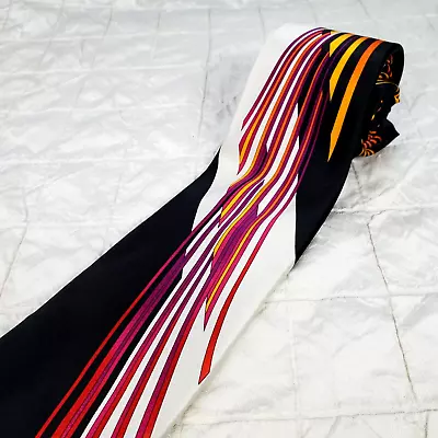 NWOT VITALIANO PANCALDI Glossy Black Colorful Silk Luxury Tie Geometric Print • $39.99