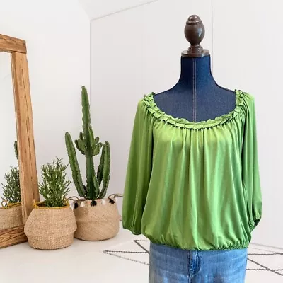 Max Edition Womens S Off Shoulder 3/4 Sleeve Relaxed Fit Top Elastic Waist Green • $19.99