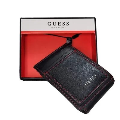 Guess Men's Front Pocket Wallet Magnetic Money Clip RFID Block Black/Red • $38.22