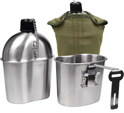 Goetland Stainless Steel WWII US Military Canteen Kit 1QT With 0.5QT Cup Nylo... • $31.22