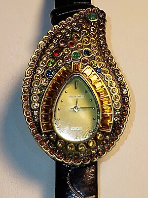 ~**HEIDI DAUS CRYSTAL PAISLEY WATCH**~#B8391~Black Leather Band~NEVER WORN • $49.99