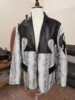 White Exotic Genuine Python Embossed Lambskin Leather Jacket Snake Blazer • $167.16