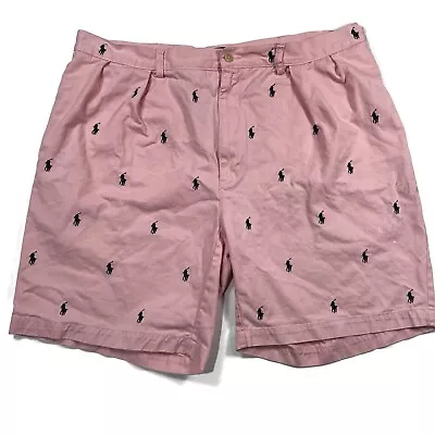 Polo Ralph Lauren Tyler Shorts Mens 42 Pink All Over Pony Logo Pockets Chino • $14.99