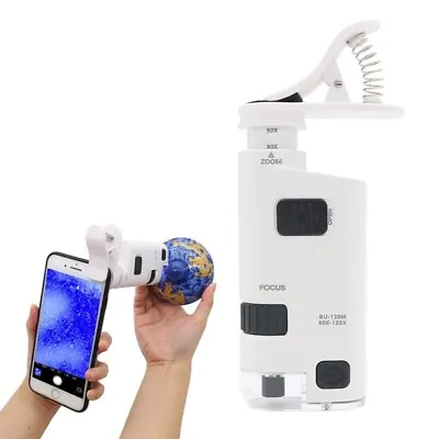 $10 • Buy 80-120X LED Portable Microscope With Smartphone Clip Mini Handheld Magnifier
