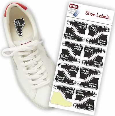 $11.03 • Buy UltraStick Shoe Nametapes/Tag Waterproof Stickers Personalised Boot Shape -BLACK