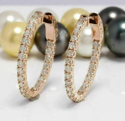 14K Rose Gold Plated 2Ct Lab Created White Diamond Hoop Huggie Earrings Women's • $81.99
