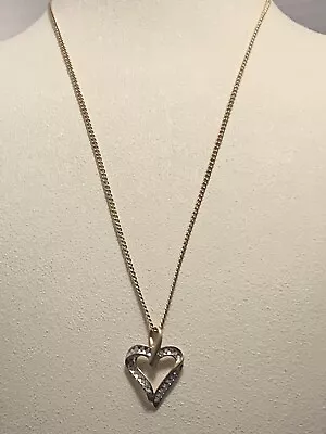  Fabulous Sarah Coventry  Vintage Gold Tone Rhinestone Heart Pendant Necklace • $17