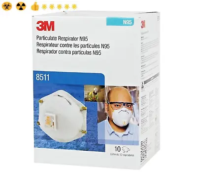 3M 8511 N95 Protective Disposable Face Mask Cover NIOSH Respirator 10 PACK NIB • $26.77