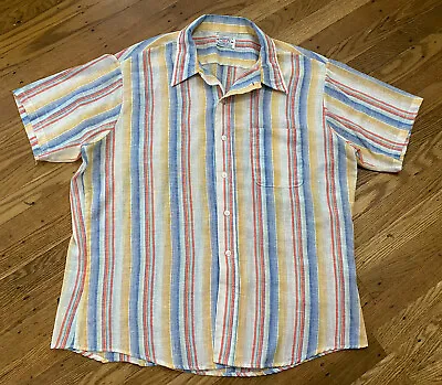 1960s Mens Donlin SEMI-SHEER Chambray Casual  Shirt.striped.XL/lightweight • $34