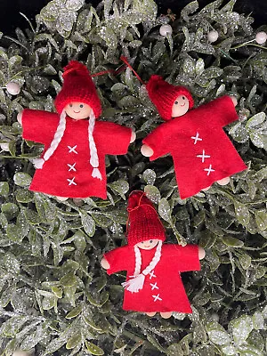 £10 • Buy 3 Gisela Graham Christmas Tree Decorations Nordic Girls Red White No Tag