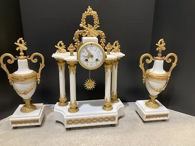 Antique FRIEDLAENDER FRENCH MANTEL CLOCK GARNITURE Movement Signed By F. Marti • $1650