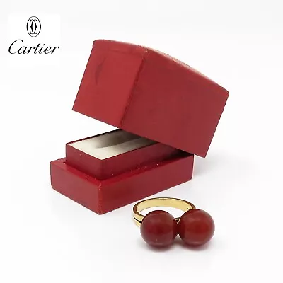 NYJEWEL Vintage Cartier 18k Yellow Gold Carnelian Ball Drop Ring W Original Box • $6170.91