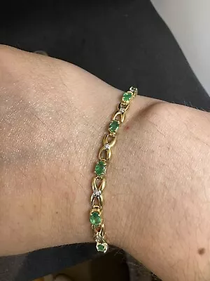 14k Yellow Gold 2.450 Ctw Emerald And Diamond Bracelet 7” • £626.73