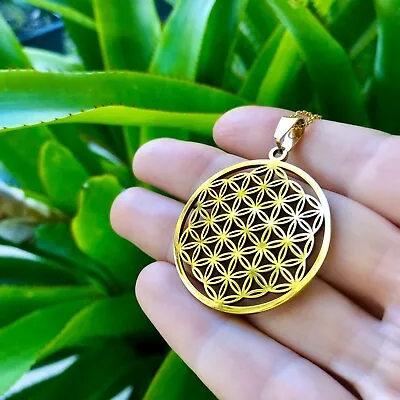 Flower Of Life Sacred Geometry Necklace Gold. Flower Of Life Jewelry New Age  • $44.44