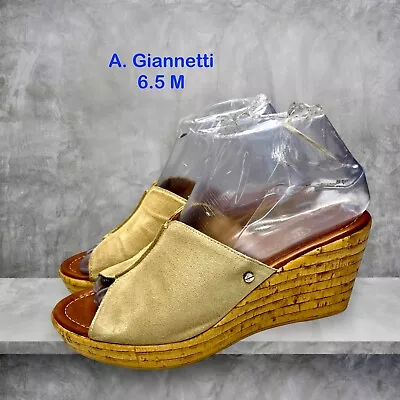 A. Giannetti Womens Beige Suede Italian Made Platform Wedge Sandal Size 6.5 M • $16.99