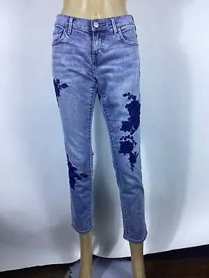 True Religion Jeans Cameron Slim Boyfriend Blue Embroidered Low Rise Women's 26 • $35