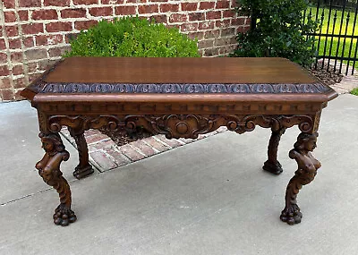 Antique French Coffee Table Paw Feet Renaissance Revival Bench Window Seat Oak • $3300