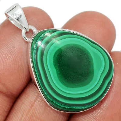 Natural Bulls Eye - Malachite - Congo 925 Silver Pendant Jewelry CP39899 • £13.45