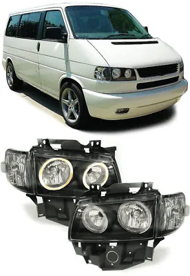 Black Vw T4 Long Nose Angel Eye Headlights Headlamps  08/1996- 08/2003  • $435.11