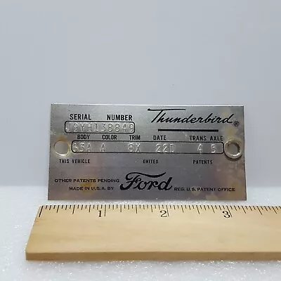 Vintage OEM 1959 FORD THUNDERBIRD Data Plate VIN Tag J Engine Code H Body Style • $23.95