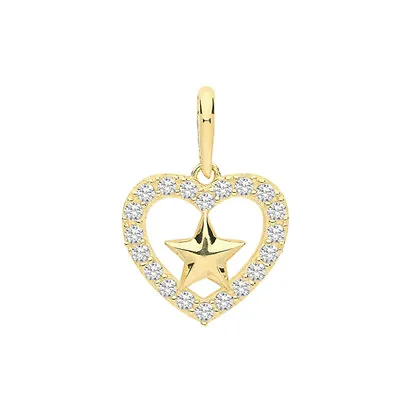  Heart Star Pendant Charm  9ct Gold Boxed  Stone Set  Heart & Star Charm • £49.99