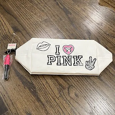 Victorias Secret Pink Cosmetic Bag Draw On Bag Peace Sign Artistic Bag VS Tp • $39.90