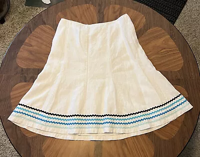 Sigrid Olsen Ric Rac Stripes White Zip Skirt Cotton Womens 8 • $13.99