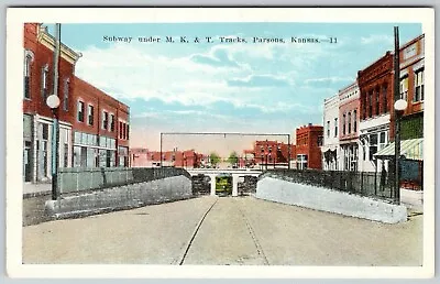 Parsons KS~Missouri-Kansas-Texas Katy RR~Trolley Squeaks Thru Underpass~1920s • $9