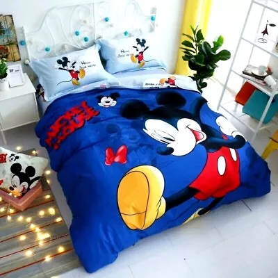 Mickey Mouse Blue Red 100% Cotton Twin Full Queen Comforter Set • $224.98