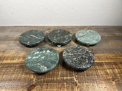 Set Of 5 Coasters Green Marble Footed 4  W • $8