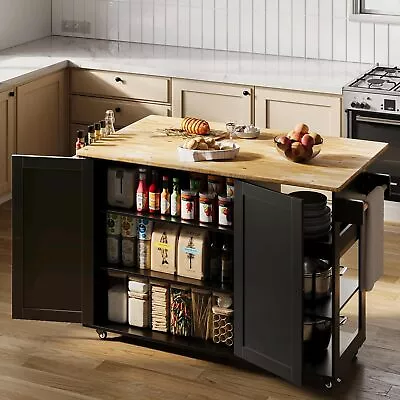 51  Width Kitchen Island With Drop Leaf Rolling Kitchen Cart Large Cabinet • $252.98