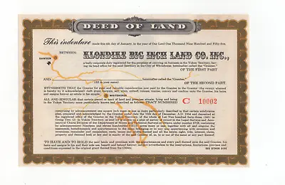 Klondike Big Inch Land Co. 1955 Deed Yukon Quaker Oats Unique Serial RARE Blank • $19.99