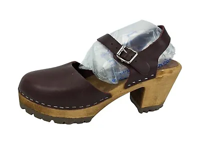 MIA Abba Womens 40 / 9.5 Shoe Brown Leather Slingback Swedish Clog Heel Sandals • £62.67