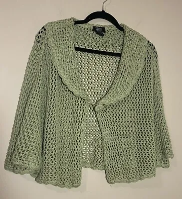 Vintage Light Green Cardigan Netted Knit Poncho  Y2K Size M/L Butterfly Sleeve • $17