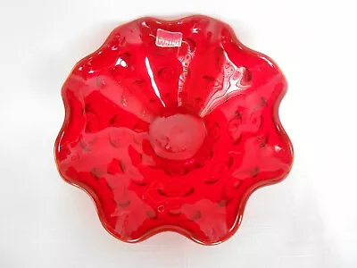 VIKING Mid Century Modern Ruby Red Art Glass Ruffle  Eye  Open Candy Dish Bowl • $17