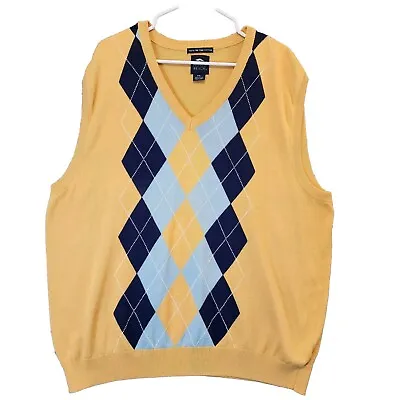 Pebble Beach Men's XXL Sweater Vest Argyle Tan Light Blue 100% Pima Cotton GOLF • $19.99