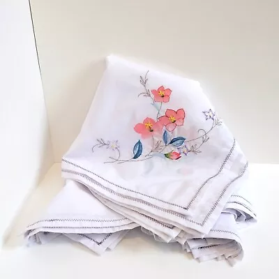 Vintage Set Of 12 Embroidered Napkins Floral Pink Flower Plant Spring Japan • $18