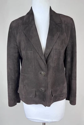 $799.99 • Buy Chanel Boutique Vintage Brown Suede CC Logo Button Jacket (Approximate) Size 40
