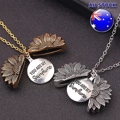 18K Gold Plated You Are My Sunshine Letter Sunflower Open Locket Pendant Necklac • $8.77