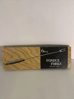 Vintage Japan Fondue 6 Pc  Forks Set Stainless Steel Color Coded Wood Handles • $9