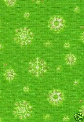 Christmas Green Metallic Snowflakes Fabric    32  • $9.99