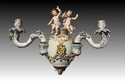 Vintage Capodimonte 2 Arm Sconce With Cherubs Multi Colored Porcelain Mid 20th C • $130