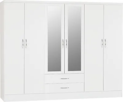 £419.99 • Buy Nevada 6 Door 2 Drawer Mirrored Wardrobe In White Gloss Finish