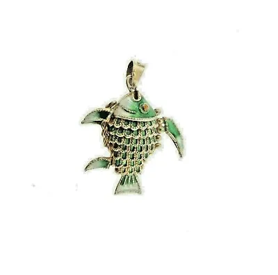 Vintage Chinese Enamel Articulated Fish Pendant 1 Inch 925 Sterling Silver • $31.27