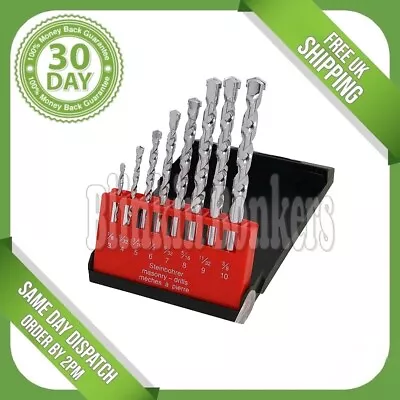 8pc Masonry Drill Bit Set Wall Masonary Brick Concrete Stone 3mm To 10mm Case Uk • £4.89